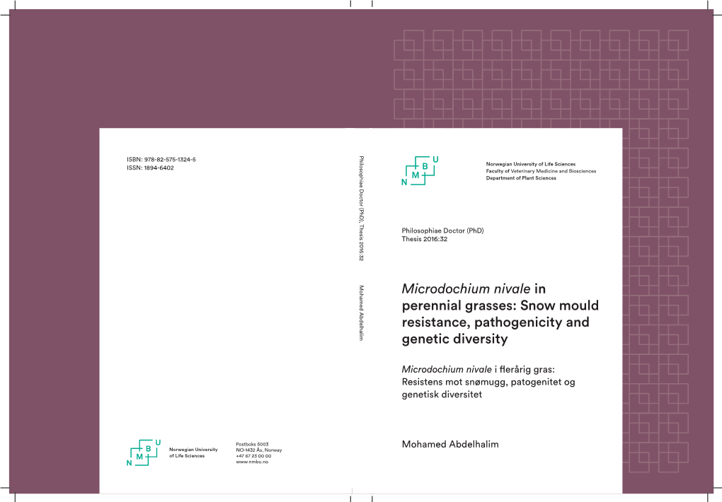 Microdochium Nivale in Perennial Grasses: Snow Mould Resistance, Pathogenicity and Genetic Diversity