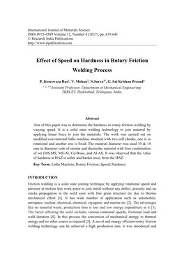 Effect of Speed on Hardness in Rotary Friction Welding Process