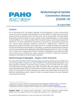 Epidemiological Update Coronavirus Disease (COVID-19)