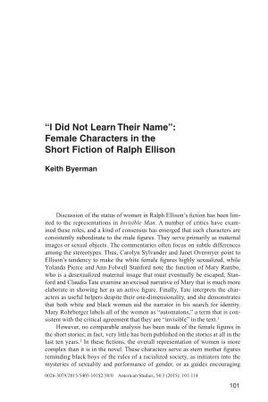 Female Characters in the Short Fiction of Ralph Ellison