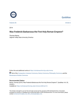 Was Frederick Barbarossa the First Holy Roman Emperor?