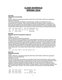 Class Schedule Spring 2016