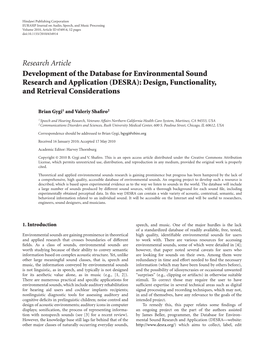 Development of the Database for Environmental Sound Research and Application (DESRA): Design, Functionality, and Retrieval Considerations