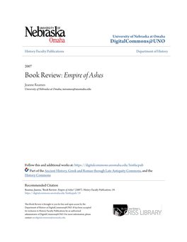 Book Review: Empire of Ashes Jeanne Reames University of Nebraska at Omaha, Mreames@Unomaha.Edu
