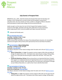 July Events in Prospect Park