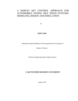 A Robust Qft Control Approach for Automobile Engine Idle Speed Systems: Modeling, Design and Simulation
