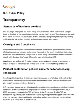 Transparency – U.S. Public Policy – Google