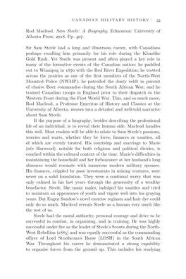 Rod Macleod. Sam Steele: a Biography. Edmonton: University of Alberta Press, 2018. Pp. 407. Sir Sam Steele Had a Long and Illust