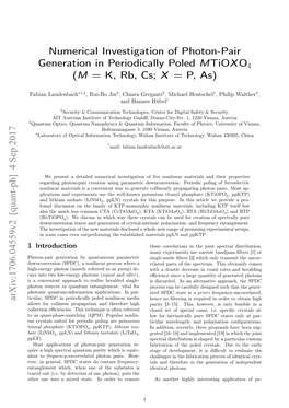Numerical Investigation of Photon-Pair Generation in Periodically Poled Mtioxo4 (M = K, Rb, Cs; X = P, As)