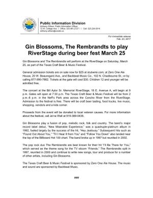Gin Blossoms, the Rembrandts to Play Riverstage During Beer Fest March 25