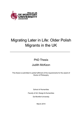 Migrating Later in Life: Older Polish Migrants in the UK
