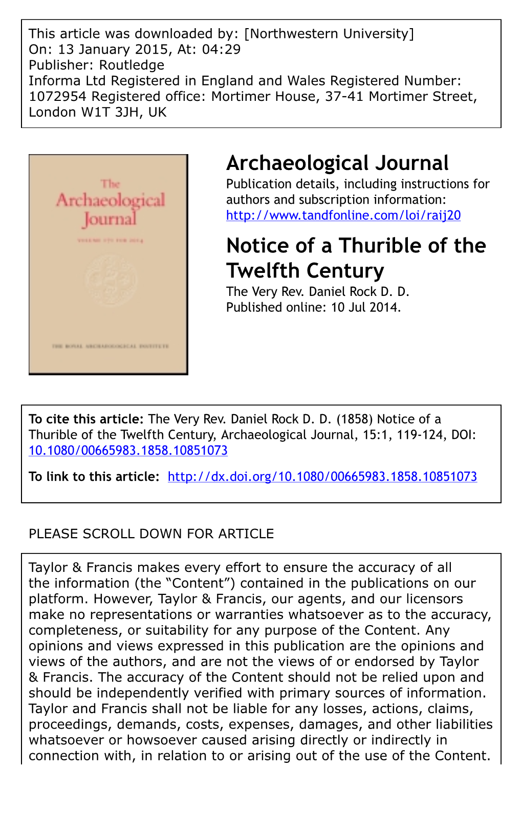 Archaeological Journal Notice of a Thurible of the Twelfth Century