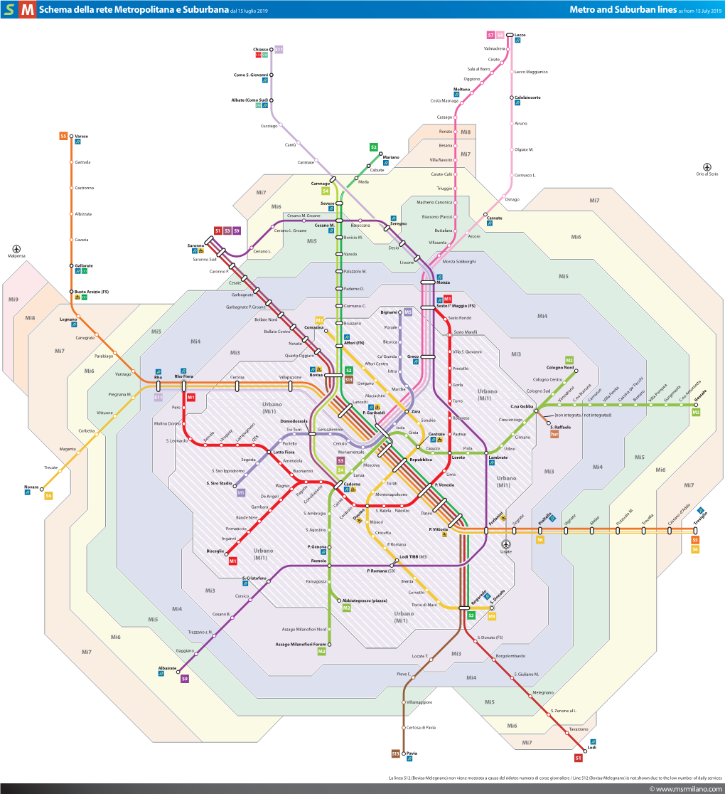 Schema Della Rete Metropolitana E Suburbana Dal 15 Luglio 2019 Metro and Suburban Lines As from 15 July 2019