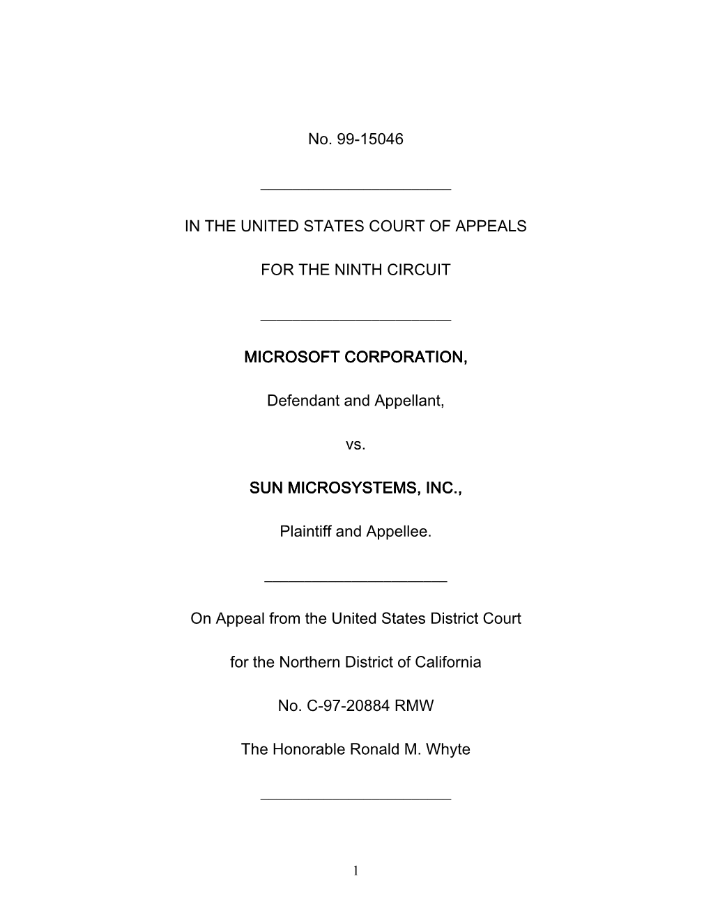 Microsoft Corporation Vs. Sun Microsystems, Inc., U.S. Court Of