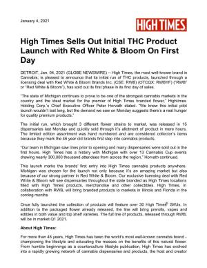 High Times Sells out Initial THC Product Launch with Red White & Bloom on First Day