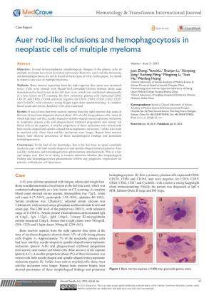 Auer Rod-Like Inclusions and Hemophagocytosis in Neoplastic Cells of Multiple Myeloma