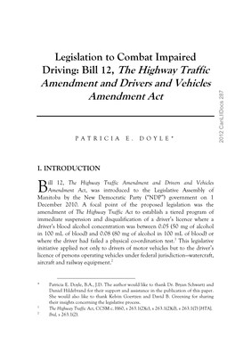 Bill 12, the Highway Traffic Amendment and Drivers and Vehicles Amendment Act