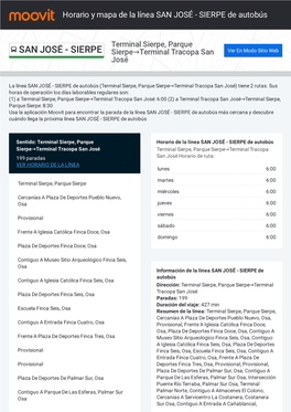 Horario Y Mapa De La Ruta SAN JOSÉ