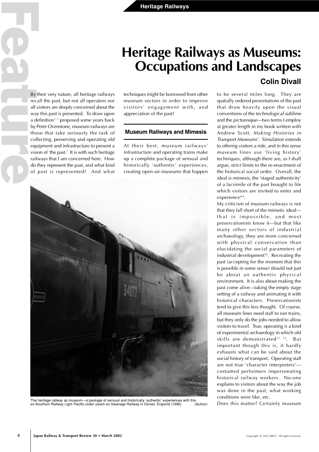 Heritage Railways As Museums: Occupations and Landscapes Colin Divall