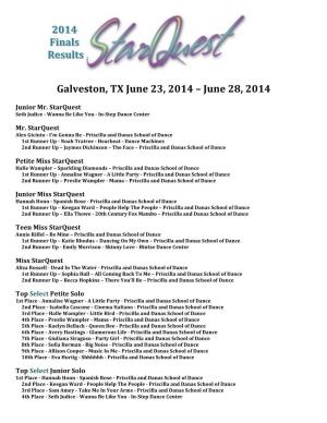 Galveston, TX June 23, 2014 – June 28, 2014 2014 Finals Results