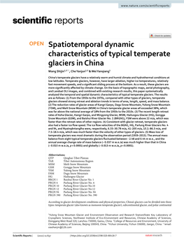 Spatiotemporal Dynamic Characteristics of Typical Temperate Glaciers in China Wang Shijin1,2*, Che Yanjun1,3 & Wei Yanqiang1