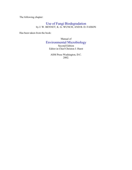Use of Fungi Biodegradation Environmental Microbiology