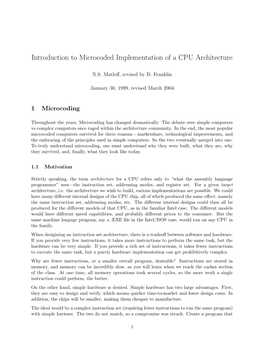 Introduction to Microcoded Implementation of a CPU Architecture