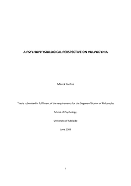 A Psychophysiological Perspective on Vulvodynia