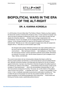 Biopolitical Wars in the Era of the Alt-Right Dr. A