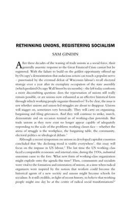 Rethinking Unions, Registering Socialism