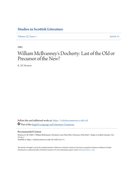 William Mcilvanney's Docherty: Last of the Old Or Precursor of the New? K