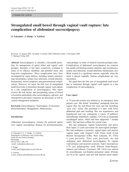 Strangulated Small Bowel Through Vaginal Vault Rupture: Late Complication of Abdominal Sacrocolpopexy
