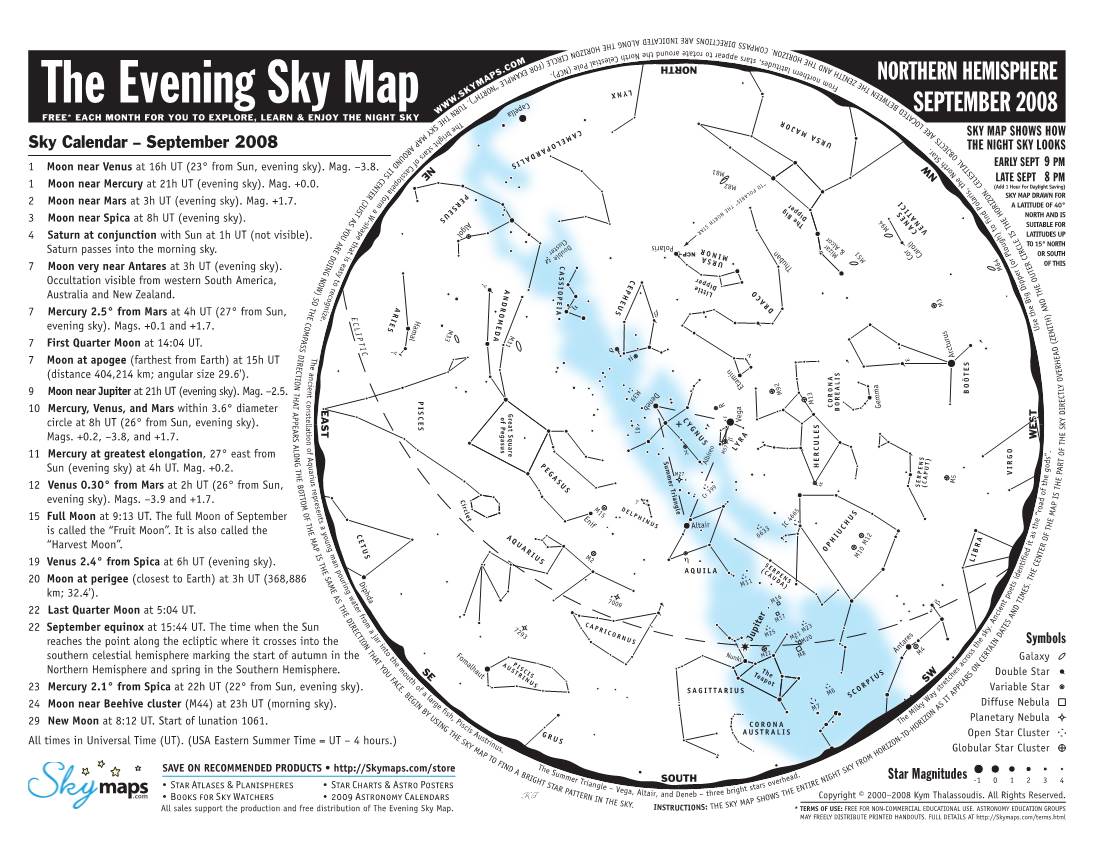 The Evening Sky Map 29 = UT – 4 Hours.) Time Eastern Summer (UT)