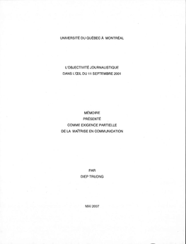 L'objectivité Journalistique Dans L'oeil Du 11 Septembre 2001
