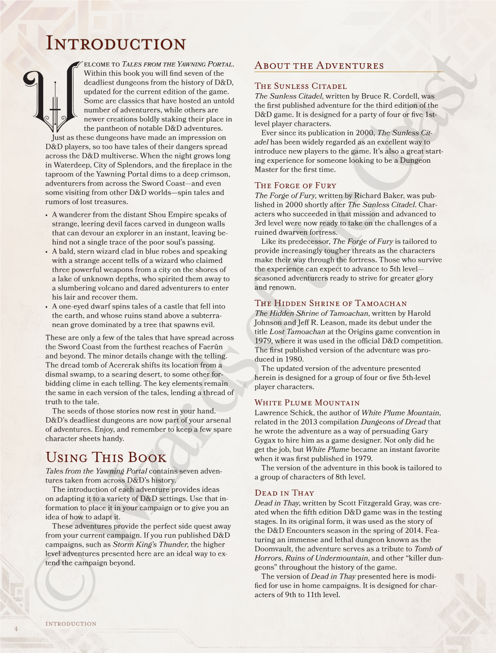 Introduction Elcome to Tales from the Yawning Portal