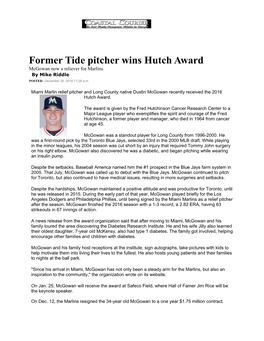 Former Tide Pitcher Dustin Mcgowan Wins Hutch Award