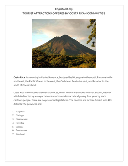 Englishpost.Org TOURIST ATTRACTIONS OFFERED by COSTA RICAN COMMUNITIES