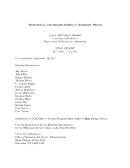Theoretical & Experimental Studies of Elementary Physics Award