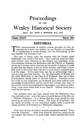 Wesley Historical Society Editor: Rev