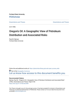 Oregon's Oil: a Geographic View of Petroleum Distribution and Associated Risks