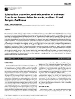 RESEARCH Subduction, Accretion, and Exhumation of Coherent
