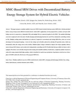 MMC-Based SRM Drives with Decentralized Battery Energy Storage System for Hybrid Electric Vehicles