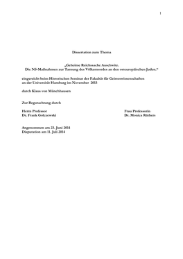 1 Dissertation Zum Thema „Geheime Reichssache Auschwitz. Die NS