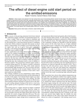 The Effect of Diesel Engine Cold Start Period on the Emitted Emissions Miqdam T Chaichan, Osamah K Maroon, Khalil I Abaas