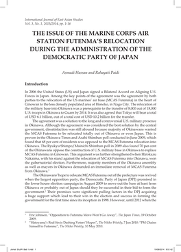 The Issue of the Marine Corps Air Station Futenma's Relocation During
