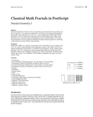 Classical Math Fractals in Postscript Fractal Geometry I