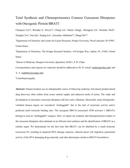 Total Synthesis and Chemoproteomics Connect Curcusone Diterpenes with Oncogenic Protein BRAT1