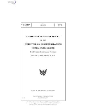 Legislative Activities Report Committee on Foreign Relations United States Senate
