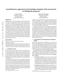 A Preliminary Approach to Knowledge Integrity Risk Assessment in Wikipedia Projects