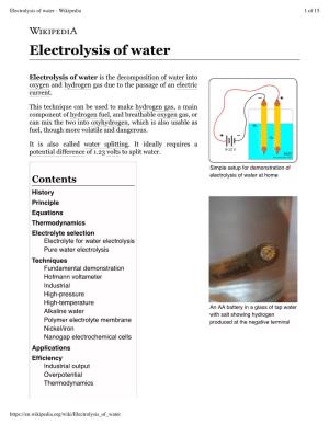 Electrolysis of Water - Wikipedia 1 of 15